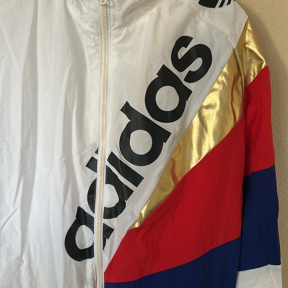 Adidas White Track Jacket Gold, Red, and Blue Design Urban Outfitters Medium - Picture 5 of 10